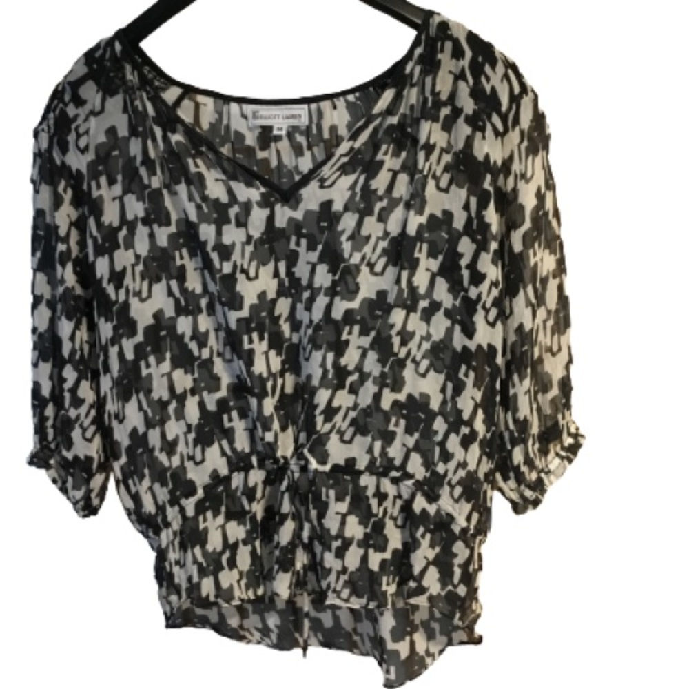 Sheer Black and White Top with Drawstring